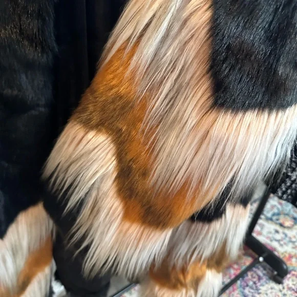 Luxurious and Funky Black and Brown Fur Coat - Picture 3 of 4